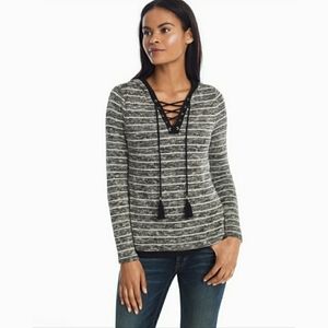 WHBM Lace Up Striped Knit Hoodie XS